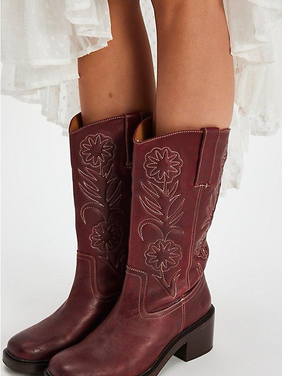 Frye Shoes - Frye For FP Kate Deco Stitch Boots in Merlot